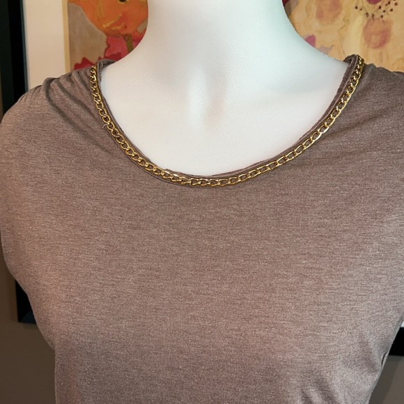 KUT FROM THE KLOTH Taupe Ruched Bodycon Midi Dress Chain Detail Size Medium - Picture 5 of 8